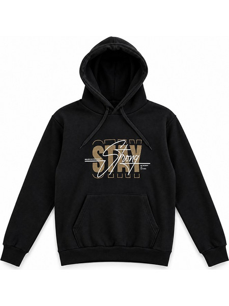 Ανδρική μπλούζα φούτερ με κουκούλα και με logo Stay Strong - Μαύρο