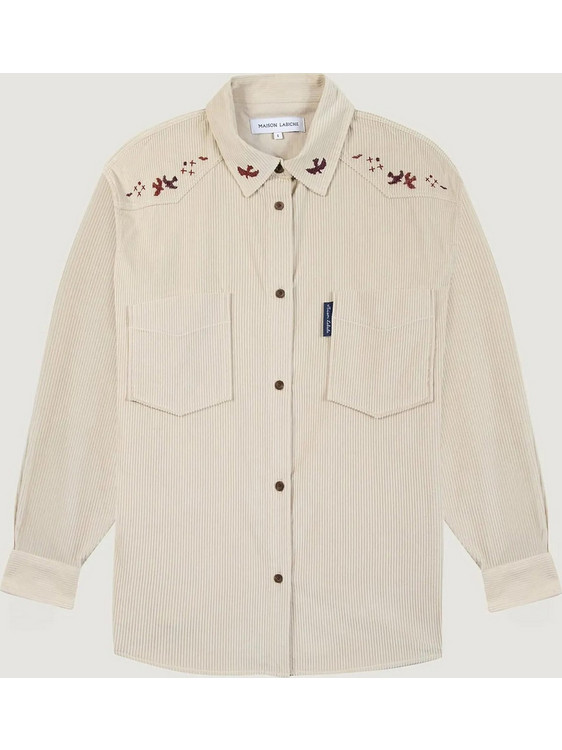 Maison Labiche Monselet Birds Γυναικείο Πουκάμισο Κοτλέ με Κέντημα Εκρού AAWMONSELETBIRD