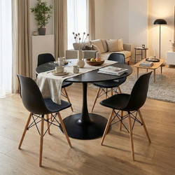 Τραπεζαρία Julita-Balou σετ 5τεμ pakoworld MDF-PP σε μαύρο-φυσικό απόχρωση Φ120x73εκ PW-200-001028