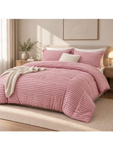 1 Υπέρδιπλο + 1 Μονό Δώρο Σετ Πάπλωμα Ruffles 220X240cm Ροζ (220X240cm) QLS-DS-PN