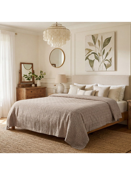 Κουβερτα Adam Home Ζακαρ Υπερδιπλη Matlasse Romvia 230X270 Beige (360 Gsm)