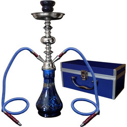 Ναργιλές Hookah Μπλε 2 Hoses με Μεταλλικό Βαλιτσάκι - 46cm