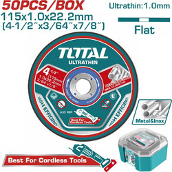 Total TAC1050115 Δίσκος Κοπής Ισιος Inox/ Μετάλλου 115 Χ 1mm 50 Τεμάχια Σε Πλαστικό Κουτάκι
