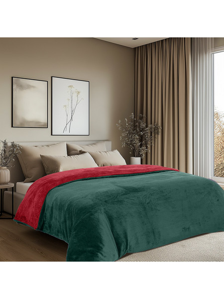 Beauty Home Παπλωματοθήκη υπέρδιπλη διπλής όψεως Art 11602 Jacquard fleece 700gsm Fiesta Plus 220x240 Πράσινο,Κόκκινο