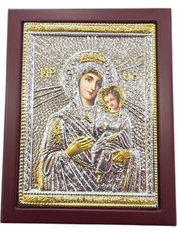 Ασημένια Εικόνα 925 Παναγία Τήνου 19x24cm Μπορντώ