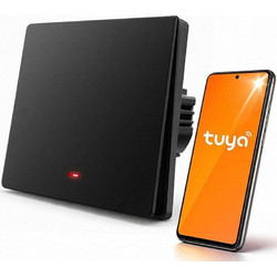 QOLTEC Smart 1-Gang Light Switch | Wi-Fi | Timer | Tuya | Smart Life | Black - (52722)