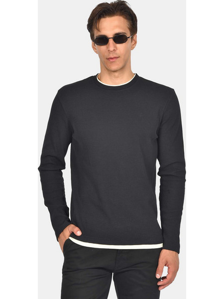 Ανδρικό Πουλόβερ Normal Fit Με Στρογγυλή Λαιμόκοψη & Κεντημένο Σήμα - ΜΑΥΡΟ