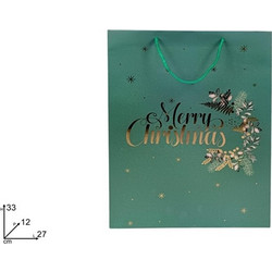 Χριστουγεννιάτικη πράσινη σακούλα δώρου Merry Christmas 27x33x12cm