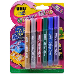 UHU GLITTER GLUE BL 6Χ10ML ΣΥΣΚ.10 ΤΕΜ