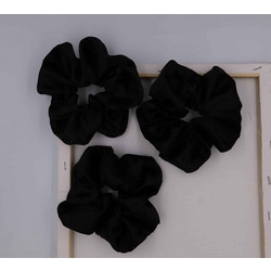 Azure Accessories κλασσικό μεγάλο μαύρο σατέν scrunchie (XA-0741)