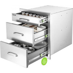 VEVOR Outdoor Kitchen Drawers, 51.8 x 52 x 44.2 cm (WxHxD) 3-Tier Access, for BBQ Island Storage, Patio Bars and Grill Station, with Handle, Built-In BBQ Island Drawers Organize Cookware Accessories