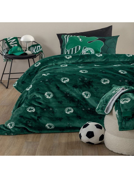Κουβέρτα Panathinakos Bl Green Palamaiki Μονό 160x220cm Flannel.Sherpa