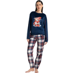Rachel Winter Bear Σετ Γυναικείες Πιτζάμες Χειμωνιάτικες Fleece Σκούρο Μπλε