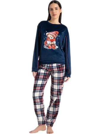 Rachel Winter Bear Σετ Γυναικείες Πιτζάμες Χειμωνιάτικες Fleece Σκούρο Μπλε