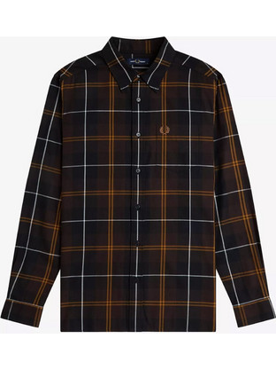 Fred Perry Ανδρικό Πουκάμισο Καρό Μακρυμάνικο Καφέ M3457-33C