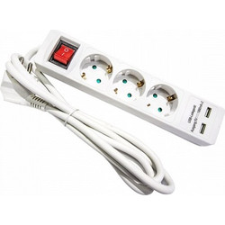 Πολύμπριζο 3 Θέσεων με 2 θέσεις USB, καλώδιο 1.5 μέτρο και διακόπτη