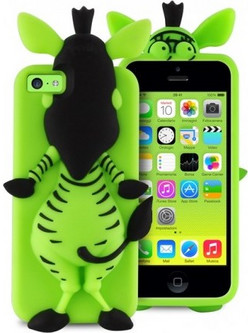 Puro Happy Cartoon Cover for iPhone 5/5s/5c Zebra 3D Green