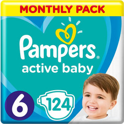Pampers Active Baby Monthly Pack Πάνες No6 13-18kg 124τμχ
