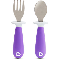 Munchkin Raise Toddler Fork & Spoon Σετ Βρεφικό Πιρούνι & Κουτάλι 12m+ Μωβ 2τμχ