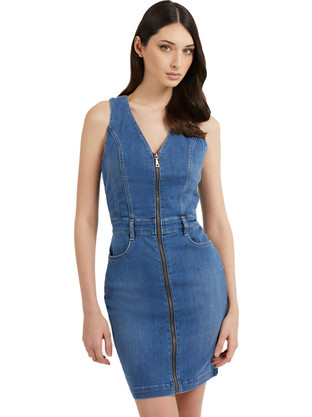 Guess Micol Mini Καλοκαιρινό Καθημερινό Φόρεμα Τζιν Μπλε W3GK15D4K96-FSKY