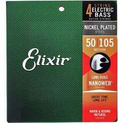 Elixir Strings 14102 Nanoweb Σετ 4 Χορδές Ηλεκτρικού Μπάσου Nickel Plated Steel 50-105" Medium Tension