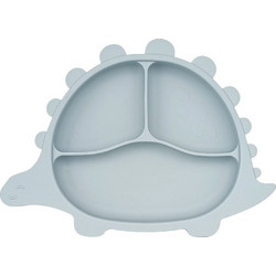 QueenMother Funny Dinosaur Πιάτο Φαγητού Σιλικόνης με Χωρίσματα Light Blue