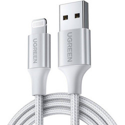 Ugreen US199 Braided USB-A to Lightning Cable 2m White Silver 6957303861637