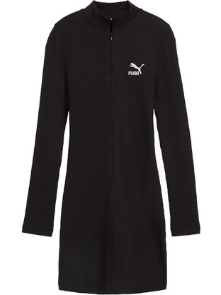 Puma Classics Ribbed Half-Zip Long Sleeve Mini Αθλητικό Φόρεμα Μαύρο 626634-01
