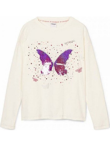 Desigual Παιδικό T-Shirt Μακρυμάνικο Λευκό Μπεζ 24WGTK11-1000