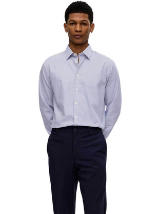 Selected Ανδρικό Πουκάμισο Βαμβακερό Μακρυμάνικο Slim Fit Μπλε 16092939