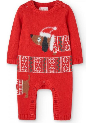 Boboli Knitted play suit puppy Φορμάκι Μακρυμάνικo Κόκκινο 969026-3744