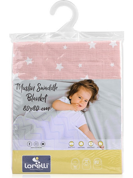 Lorelli Stars Πάνα Αγκαλιάς από Μουσελίνα Ροζ 80x80cm