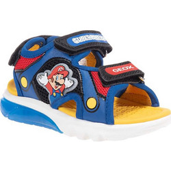 Geox Super MArio Παιδικά Πέδιλα για Αγόρι Ανατομικά με Φωτάκια Μπλε Κόκκινα Κίτρινα J55MXD01454C0833