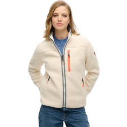 Superdry Γυναικεία Ζακέτα Fleece Μακριά με Φερμουάρ Εκρού W2012340A-39E