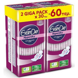 EveryDay Hyperdry Maxi Night Ultra Plus Σερβιέτες με Φτερά για Αυξημένη Ροή 7 Σταγόνες 2x30τμχ