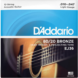 D'Addario EJ36 Σετ 12 Χορδές Ακουστικής Κιθάρας 80/20 Bronze 10-47" Light Tension
