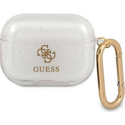 Guess Glitter Collection Θήκη Σιλικόνης με Γάντζο για Apple AirPods Pro 1 Διαφανής