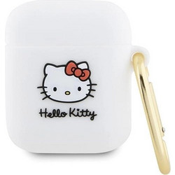 Hello Kitty 3D Kitty Head Θήκη Σιλικόνης με Γάντζο για Apple AirPods 1 / 2 Λευκή