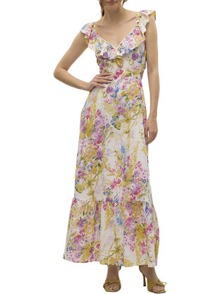 Vero Moda Maxi Καλοκαιρινό Φόρεμα για Γάμο / Βάπτιση Floral Εκρού 10323628