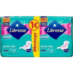 Libresse Ultra Thin Long Σερβιέτες με Φτερά για Αυξημένη Ροή 5 Σταγόνες 2x8τμχ