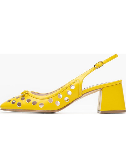 Mortoglou Γόβες Slingback Δερμάτινες με Χοντρό Χαμηλό Τακούνι Κίτρινες 2548.51652