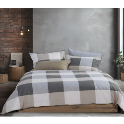 Nef-Nef Σετ Σεντόνια King Size Βαμβακερά με Λάστιχο 180x200+32 Casual Check Grey