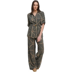 Fibes Fashion Ανοιξιάτικο Γυναικείο Σύνολο Πουκάμισο & Παντελόνι Χακί 02-2759