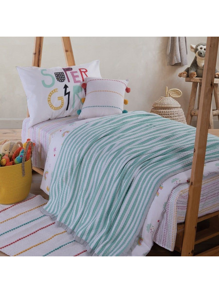 Nef-Nef Παιδική Κουβέρτα Βαμβακερή Happy Stripe 160x240 Πράσινο Mint