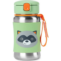 Skip Hop Raccoon Παιδικό Παγούρι Ανοξείδωτο με Καλαμάκι Πράσινο 350ml