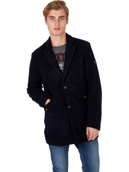Funky Buddha Ανδρικό Παλτό Μακρύ Υφασμάτινο Navy Μπλε FBM030-012-18