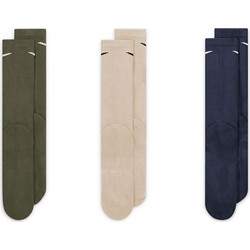 Nike Everyday Ανδρικές Κάλτσες Ψηλές Χακί Μπεζ Navy Μπλε 3Pack SX6888-901