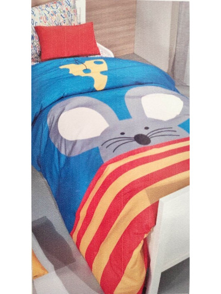 Saint Clair Mouse Σετ Παιδική Παπλωματοθήκη Μονή Microfiber 160x220 Μπλε Κόκκινη