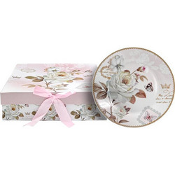 Fylliana Floral Σετ Πιάτα Πάστας Κεραμικά Λευκά Ροζ 6τμχ 374-224-316