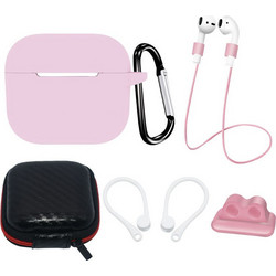 Hurtel Σετ Θήκη Σιλικόνης με Γάντζο για Apple AirPods 3 Ροζ